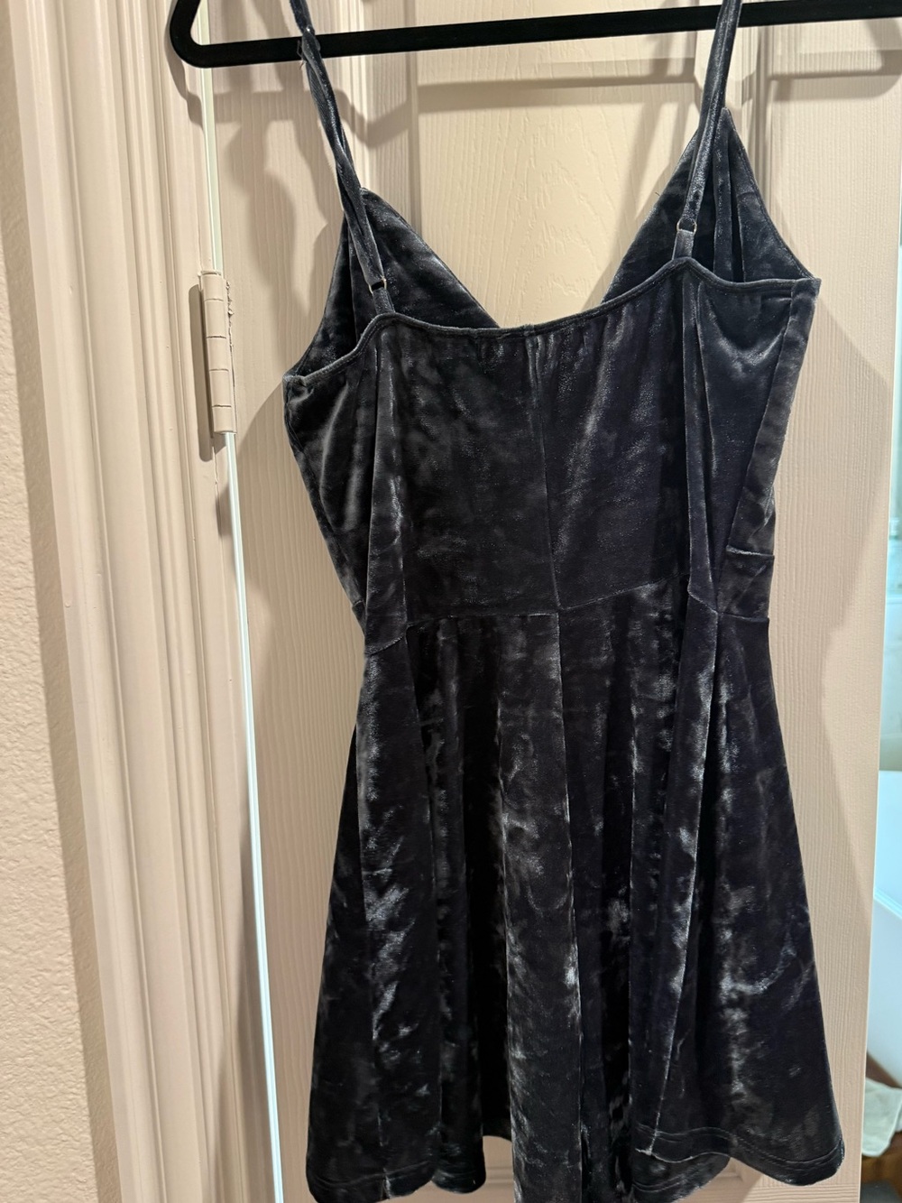Velvet Spaghetti Strap Skater Dress - Black